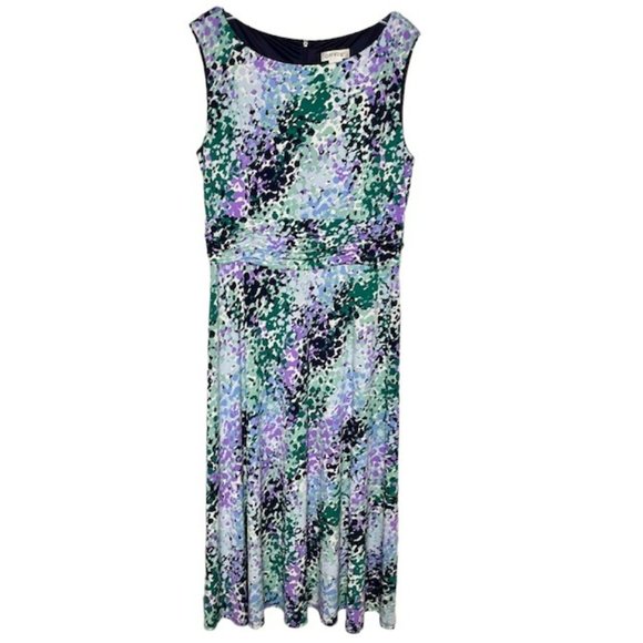 Orvis Watercolor Sleeveless Fit/Flare Dress - Purple/Green/Blue - 14 - Picture 1 of 9